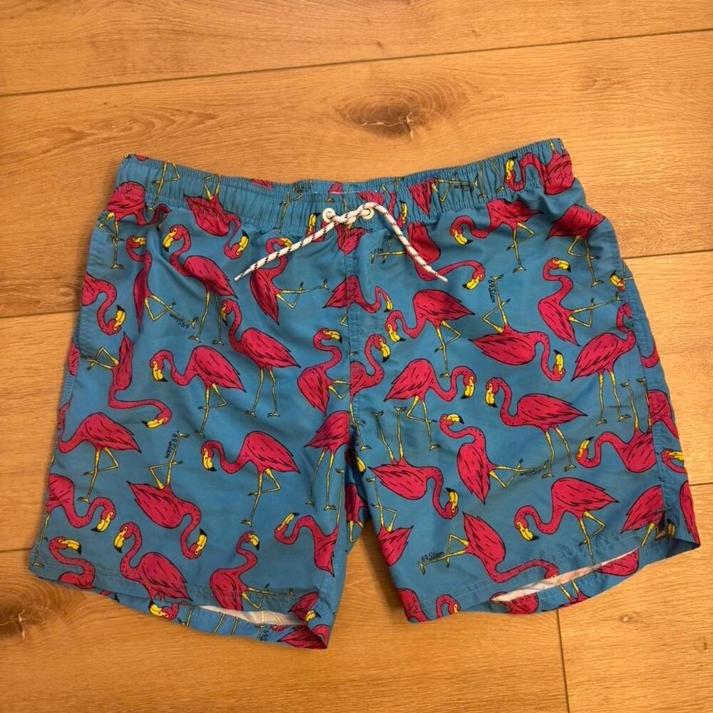 Men's Amazon Flamingo Print 5" Inseam Pull on Swim Bathing Suit // XL